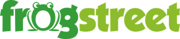 a green and white logo for Frogstreet with a frog on it