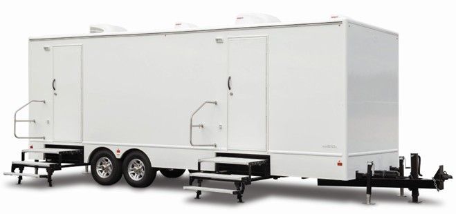 Portable restroom trailer.