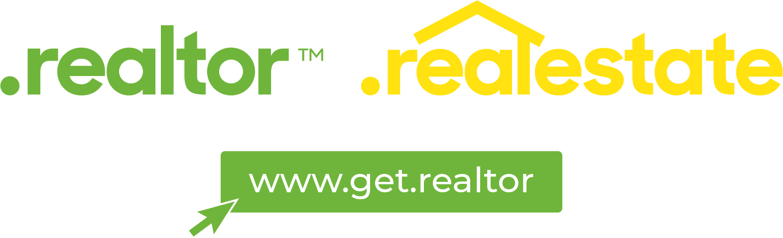 Logos for realtor and real estate domains. Includes www.get.realtor in green.