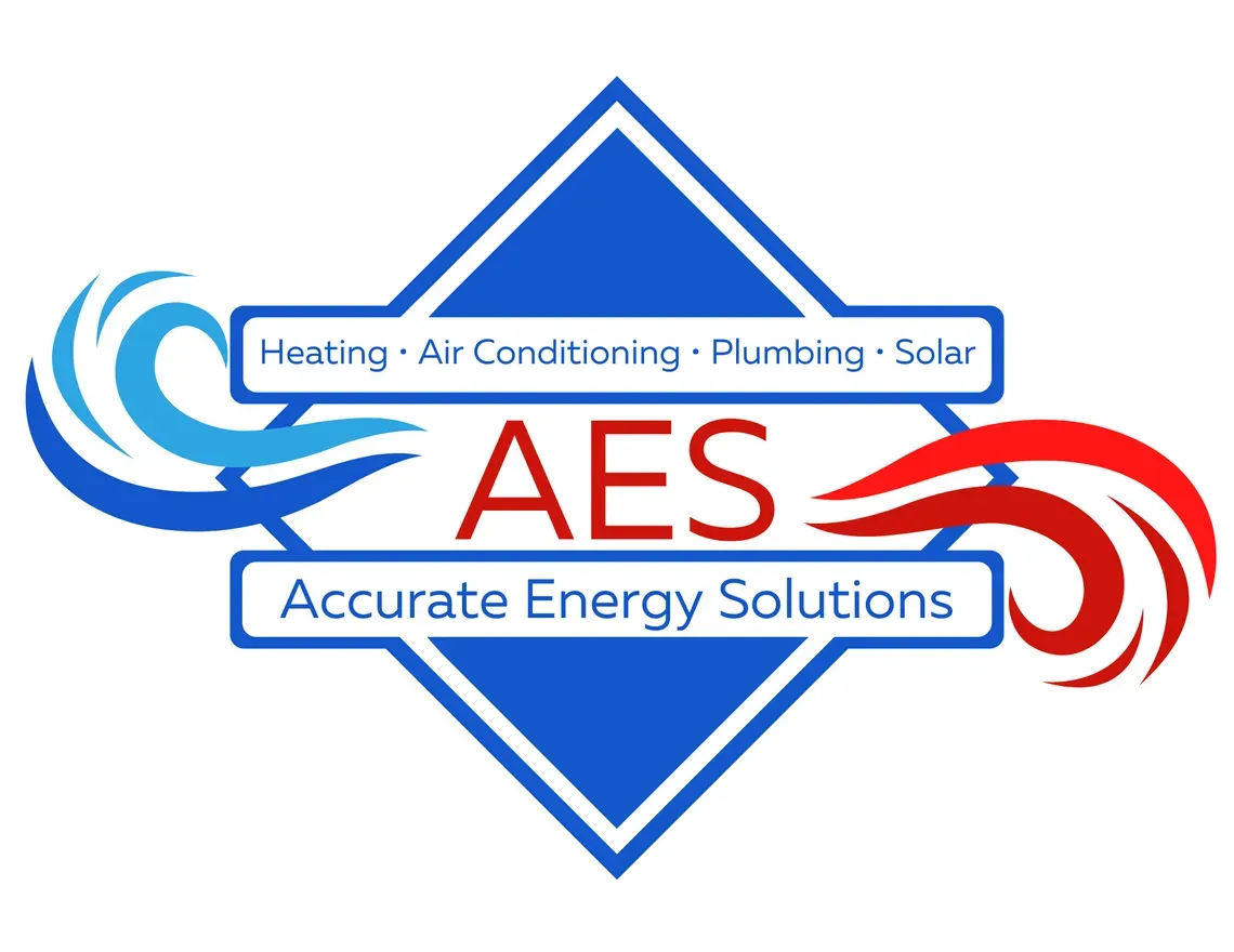 The logo for aes accurate energy solutions is blue and red