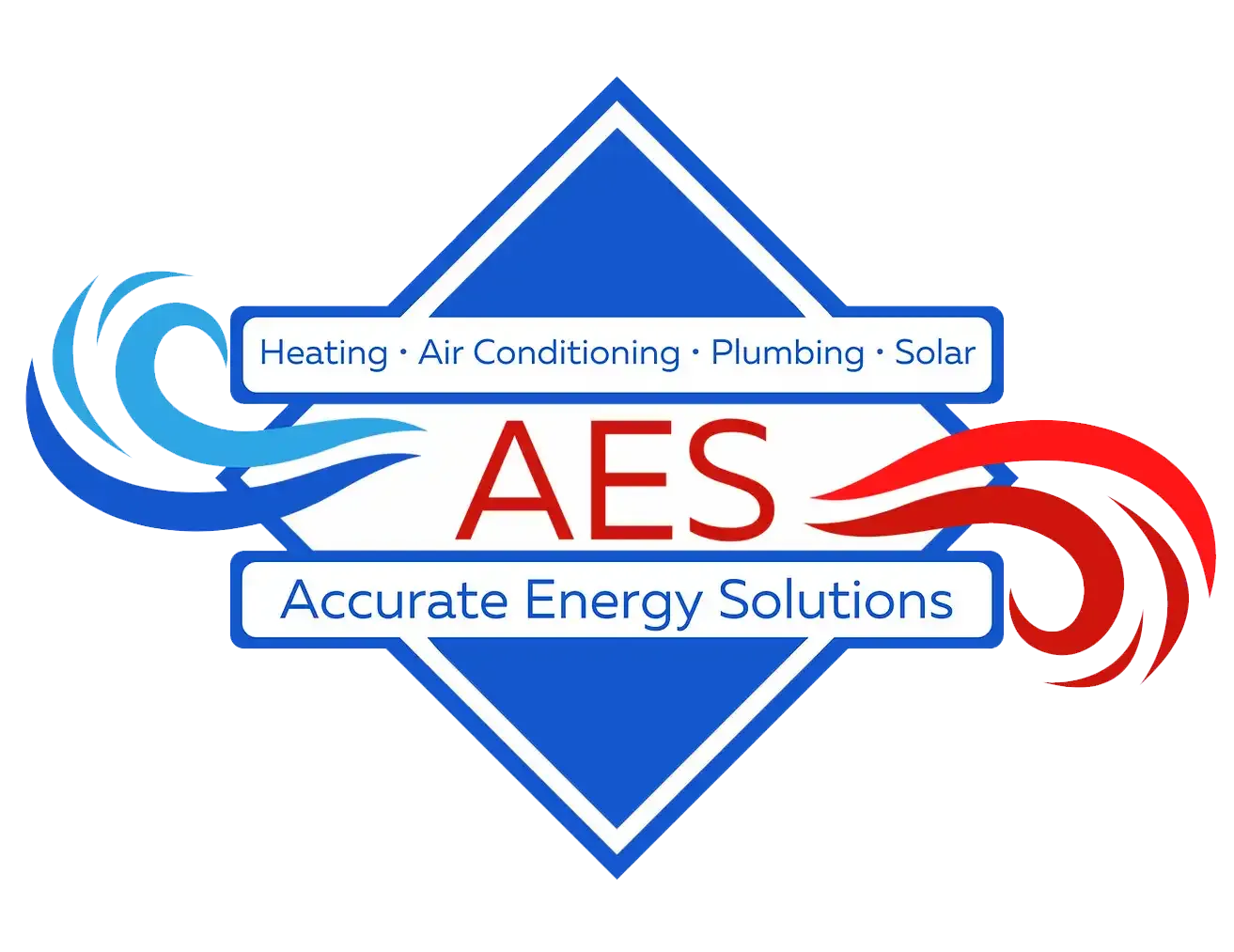 The logo for aes accurate energy solutions is blue and red.