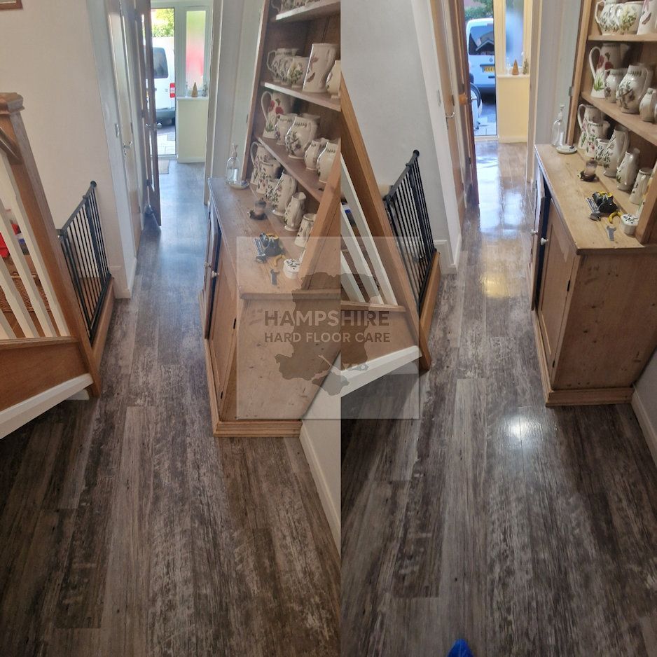 Karndean flooring restored to a clean, even finish after professional stripping and sealing