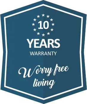 Blue and white badge with 