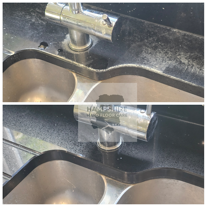 Restored quartz countertop showing enhanced clarity and smooth finish