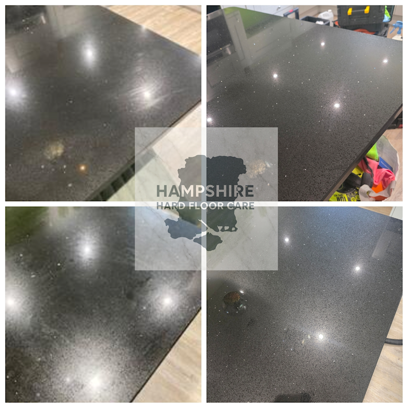 Restored quartz countertop showing enhanced clarity and smooth finish