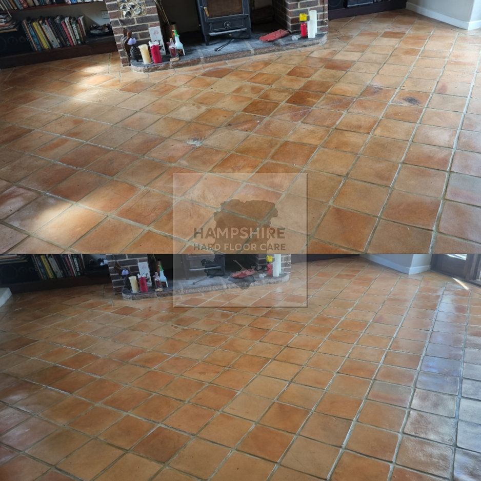 Terracotta tiles cleaned and resealed to revive natural earthy tones