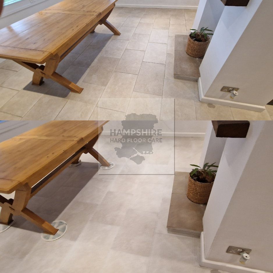 Deep cleaning ceramic tiles to remove grease, soils, and built-up residues