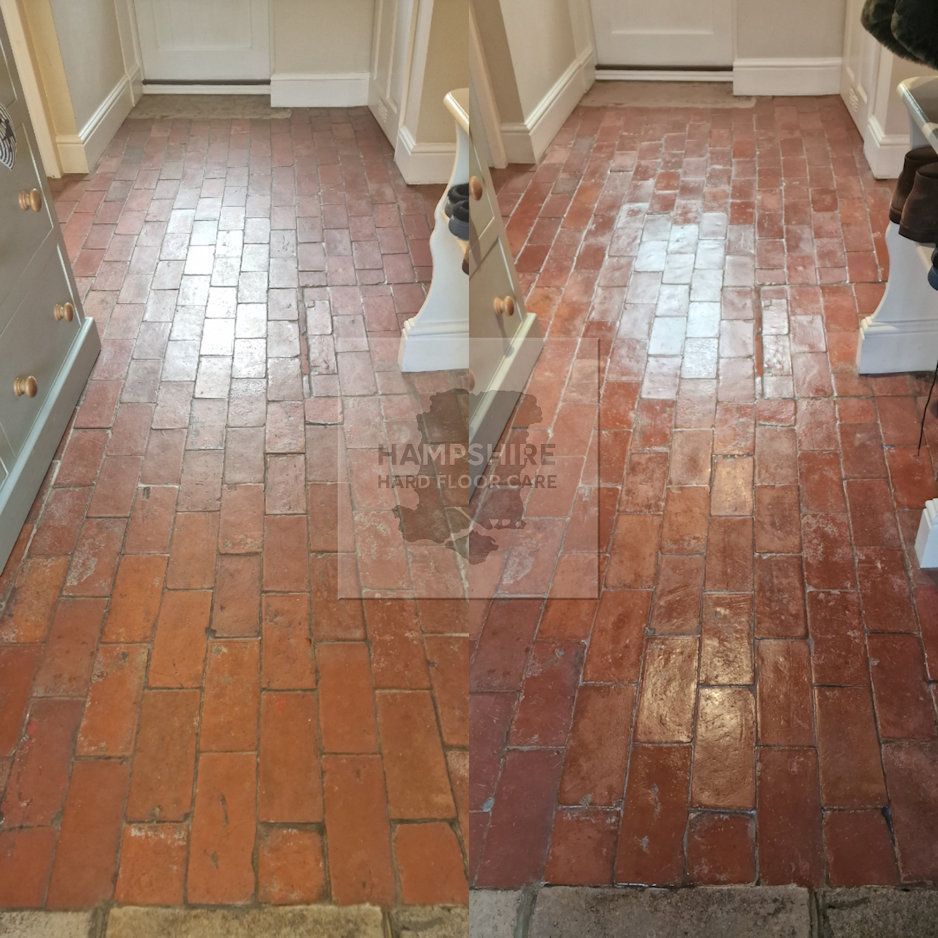 Quarry tile floor cleaned and resealed to revive warm terracotta tones