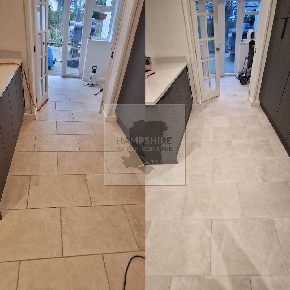 Cottage floor undergoing deep cleaning to remove aged residues