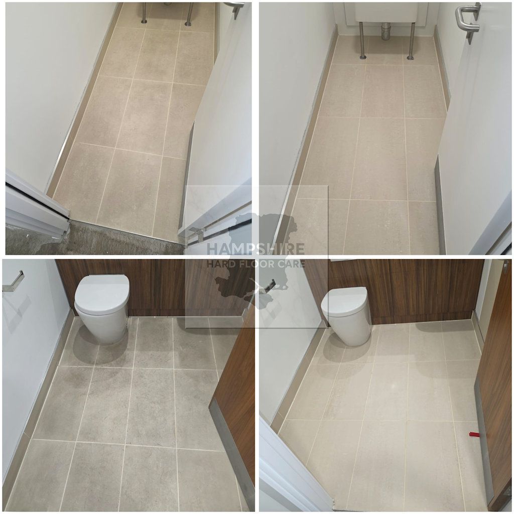 Matt porcelain floor restored to a uniform, streak-free finish