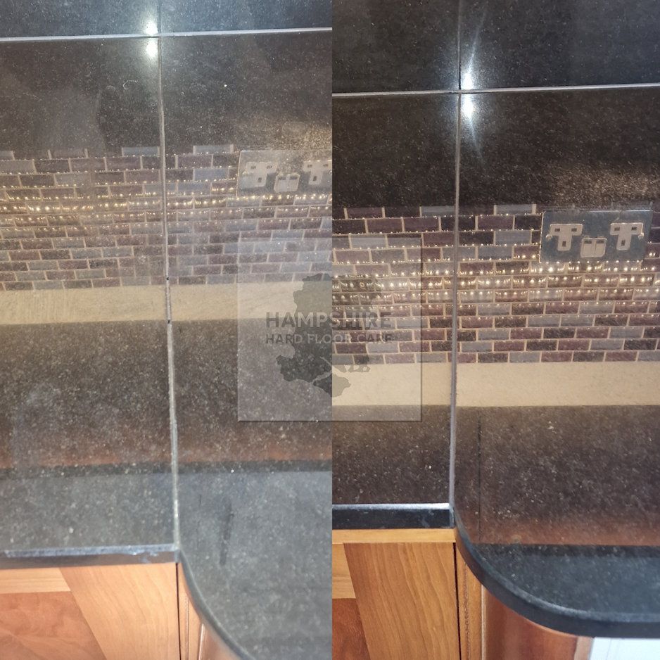 Restored granite surface with enhanced shine after professional polishing