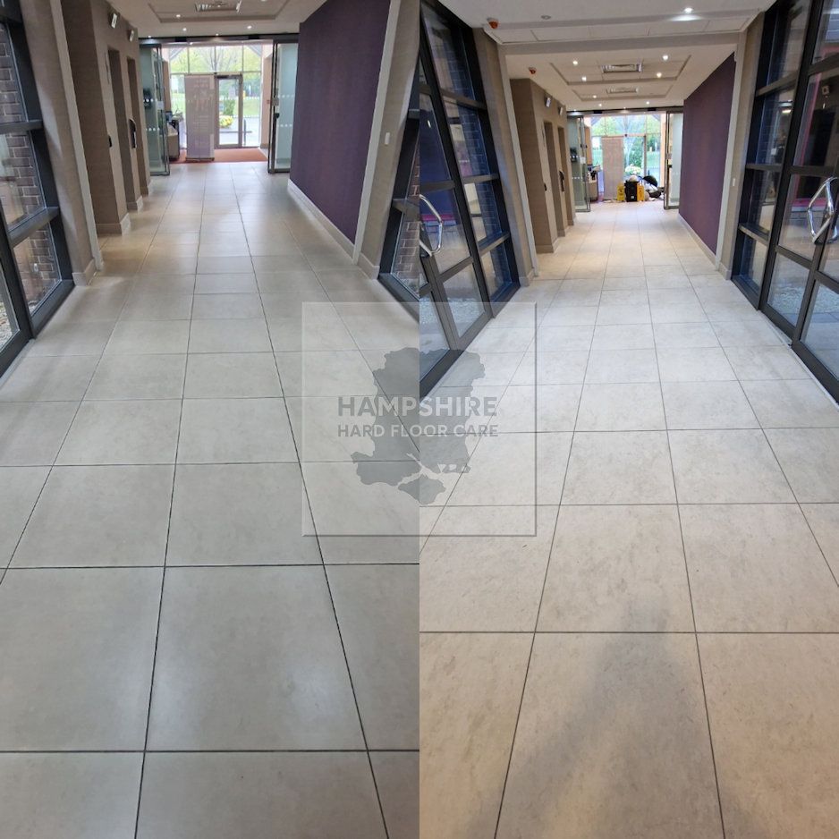 Hotel corridor floor restored to a fresh, welcoming finish