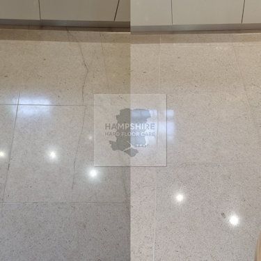 Professional limestone floor restoration revealing natural stone variation