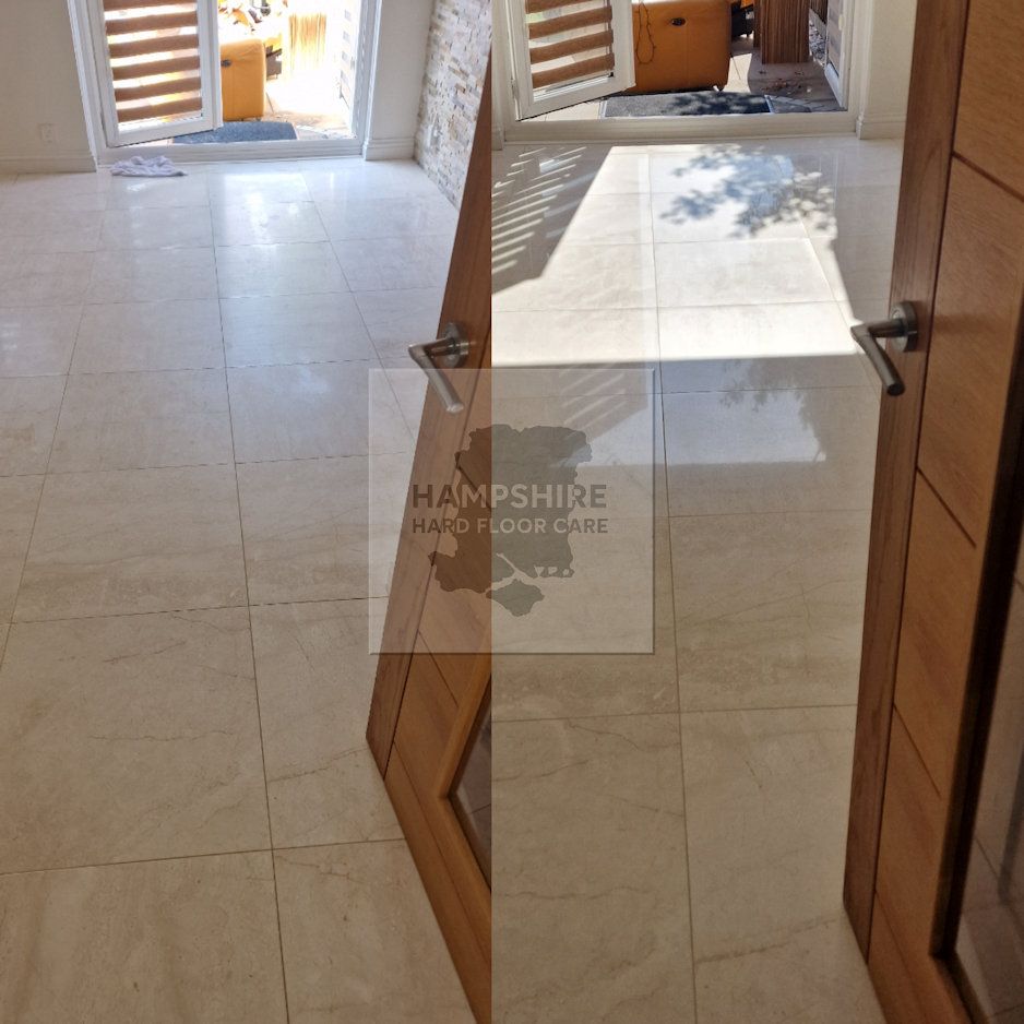 Etch mark removal on marble tile using progressive diamond abrasives