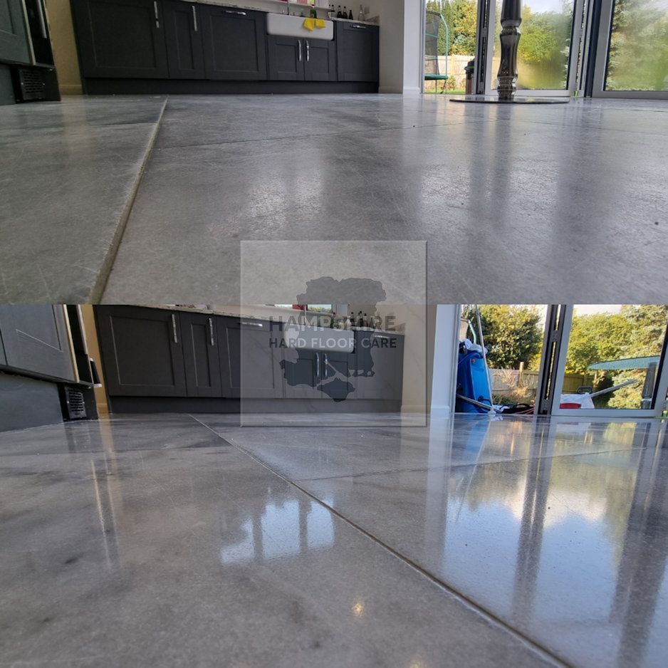 Marble kitchen floor cleaned and re-polished to remove dull spots