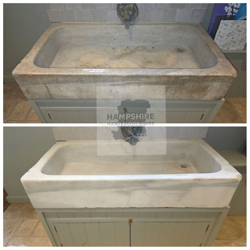 Professional restoration revealing the natural beauty of a marble vanity unit