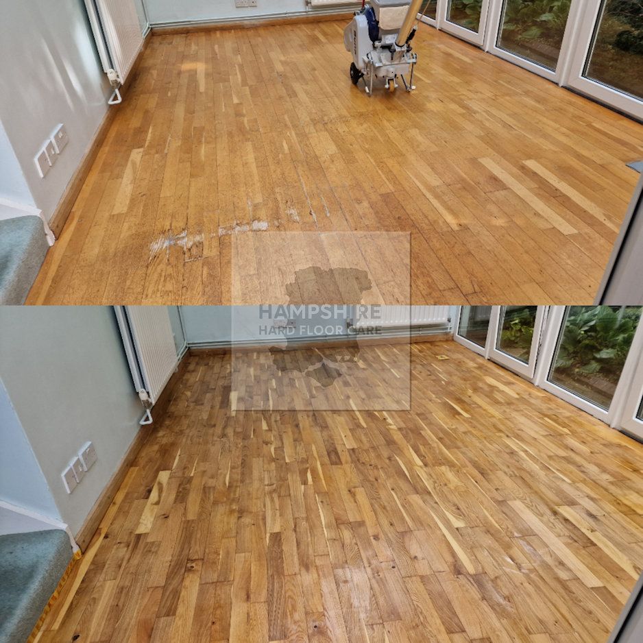 Wood floor revived with new lacquer finish for improved sheen and protection
