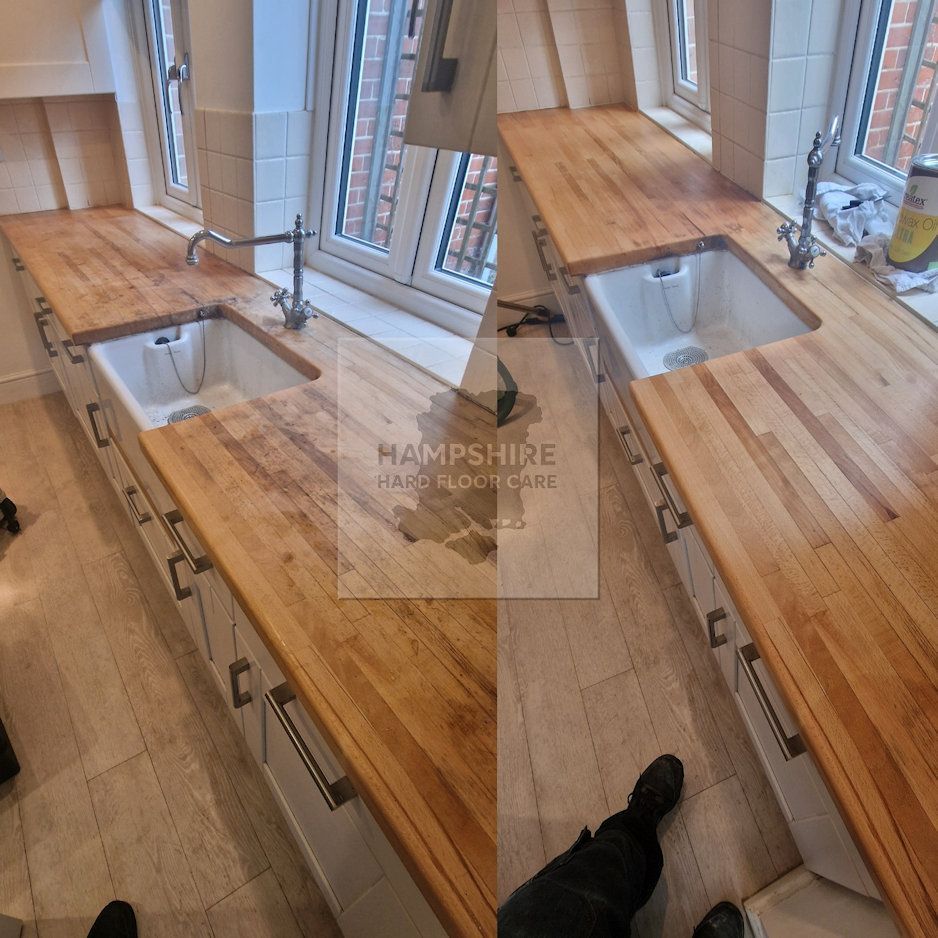 Hardwood countertop polished and sealed to create a smooth, durable finish