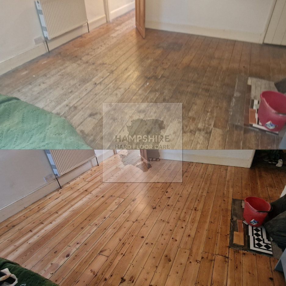 Wood floor revived with new lacquer finish for improved sheen and protection