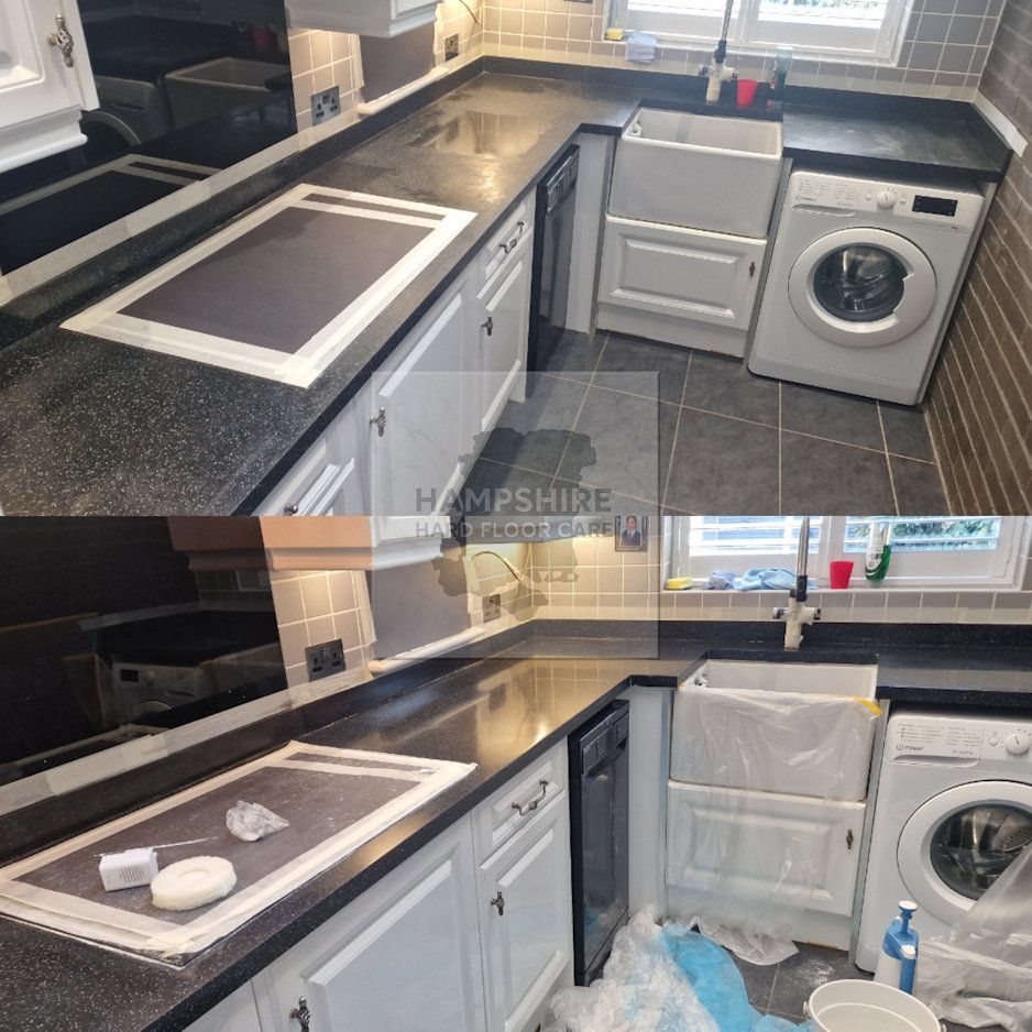 Granite worktop in Hampshire polished to restore a smooth, glossy finish