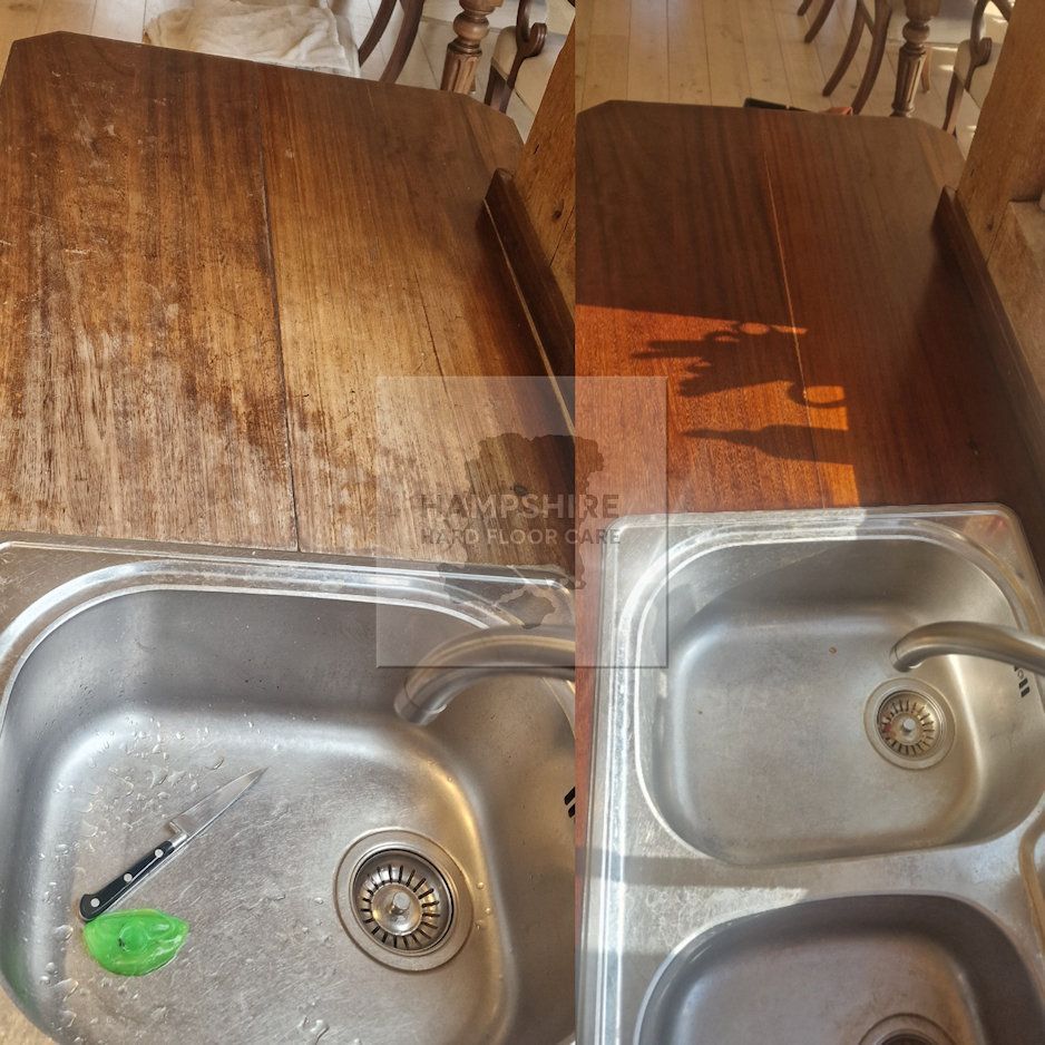 Professional sanding and oiling revealing the natural character of a wood worktop