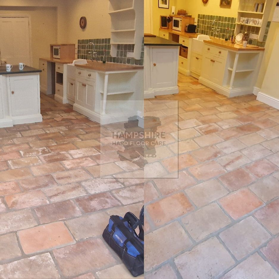 Country kitchen floor deep cleaned to revive natural warmth and brightness
