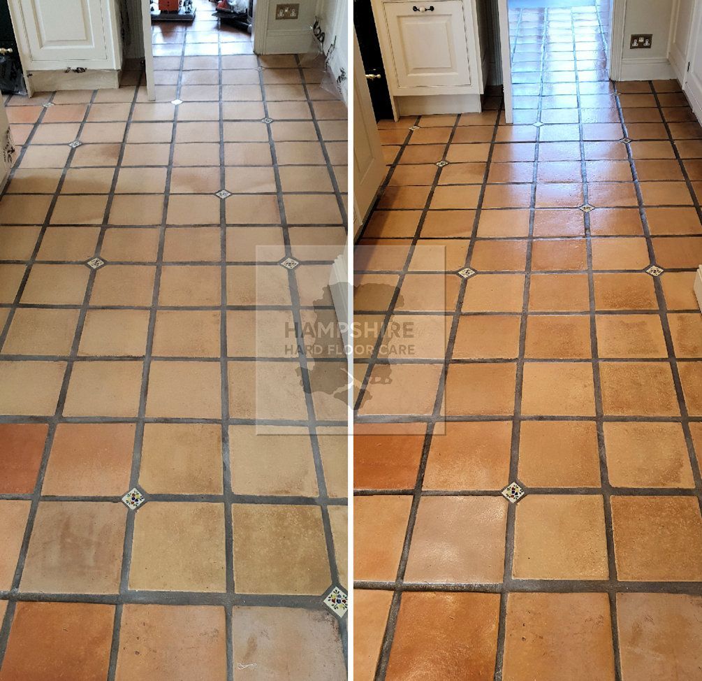 Close-up of terracotta after deep clean revealing natural clay texture