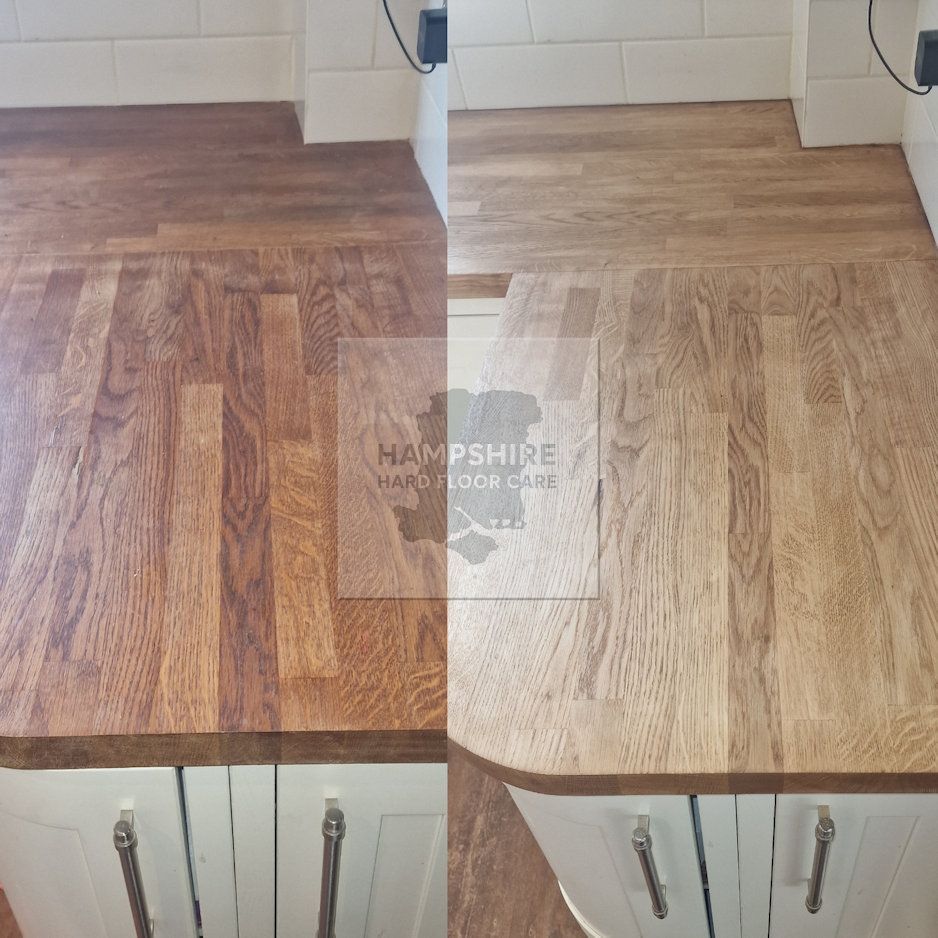 Close-up of sanded wood worktop showing clean, even grain pattern