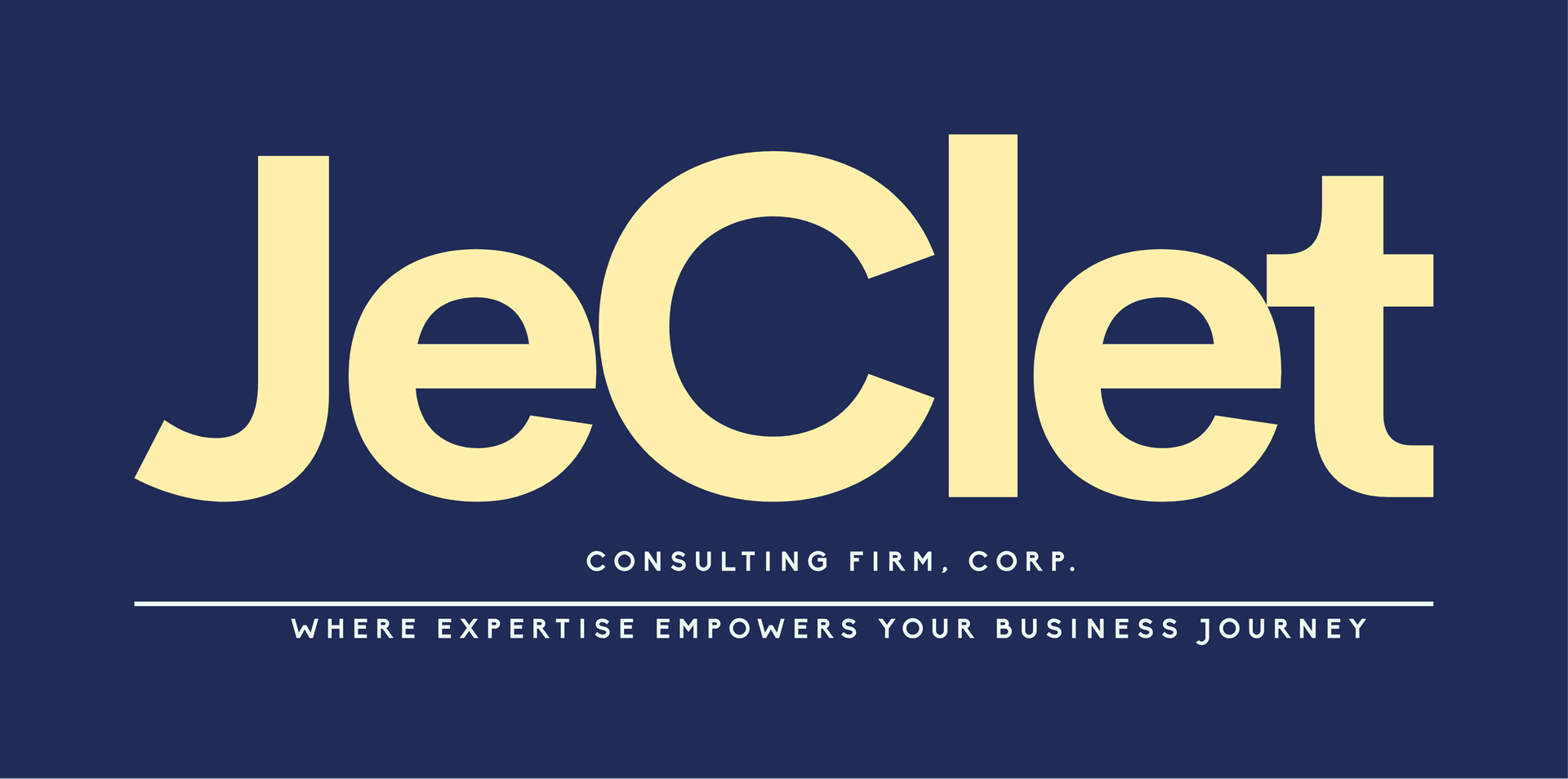 JeClet logo in gold on navy background, with tagline: