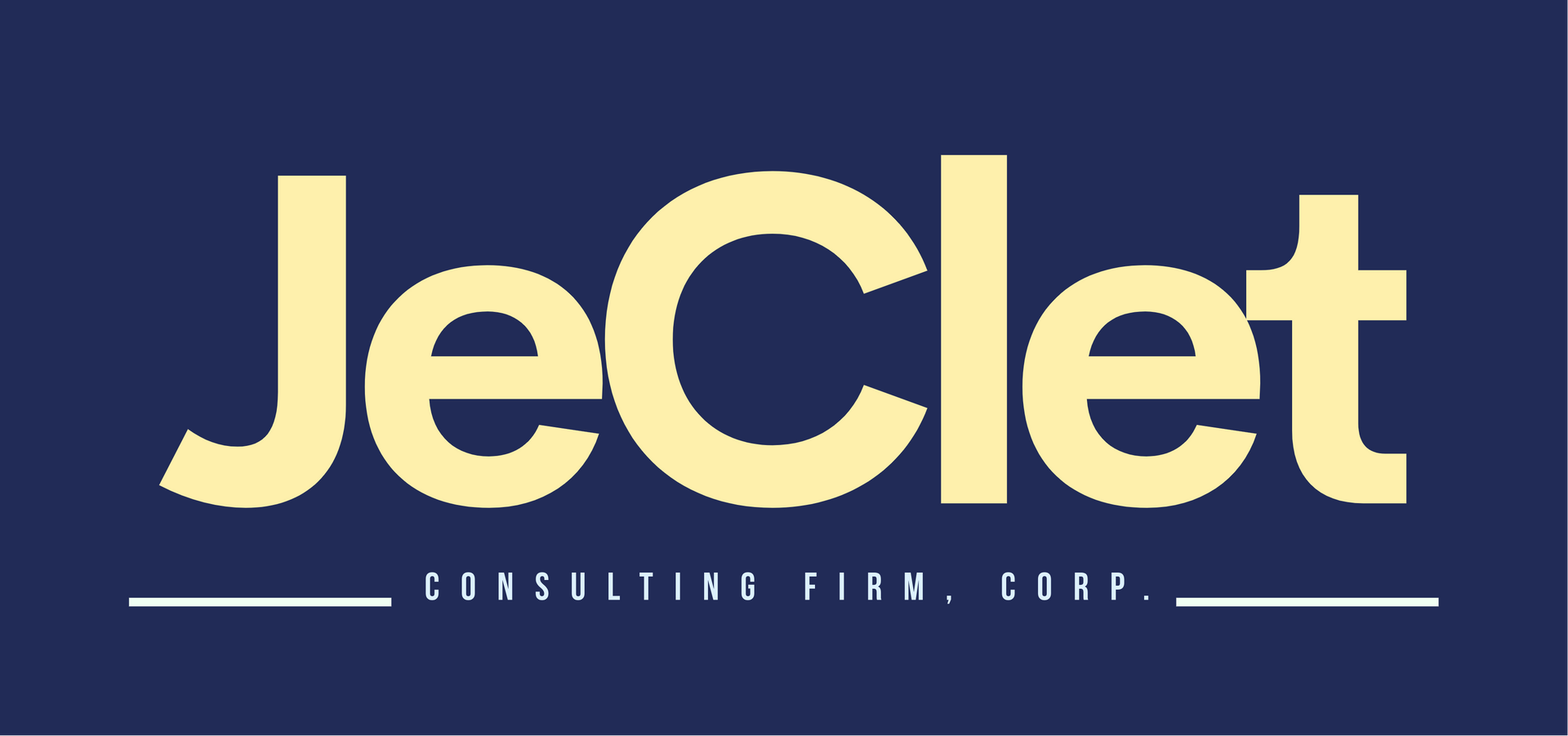 Logo for JeClet Consultile Firm Corp. with light yellow text on a dark blue background.