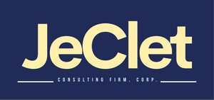 Logo for JeClet Consultile Firm Corp. with light yellow text on a dark blue background.