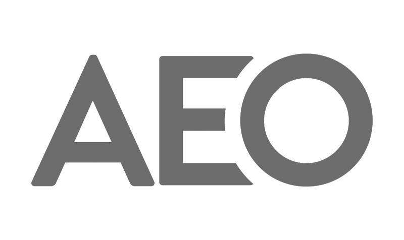 a black and white logo for aeo on a white background .