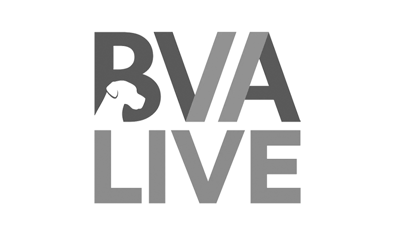 a black and white logo for bva live with a dog on it .
