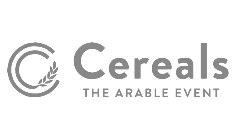 the logo for cereal , the arab event , is gray and white .