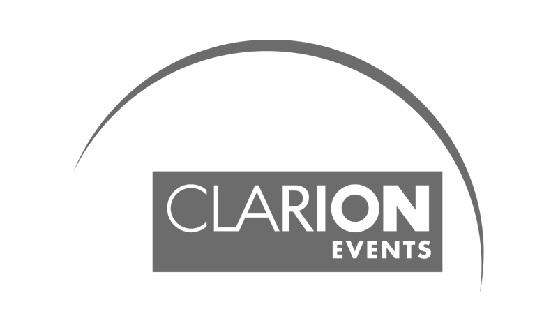 a black and white logo for clarion events .