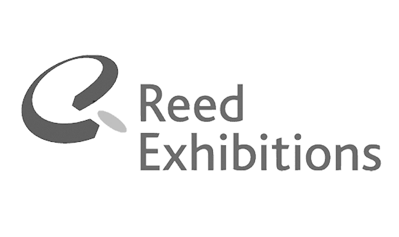 a black and white logo for reed exhibitions .