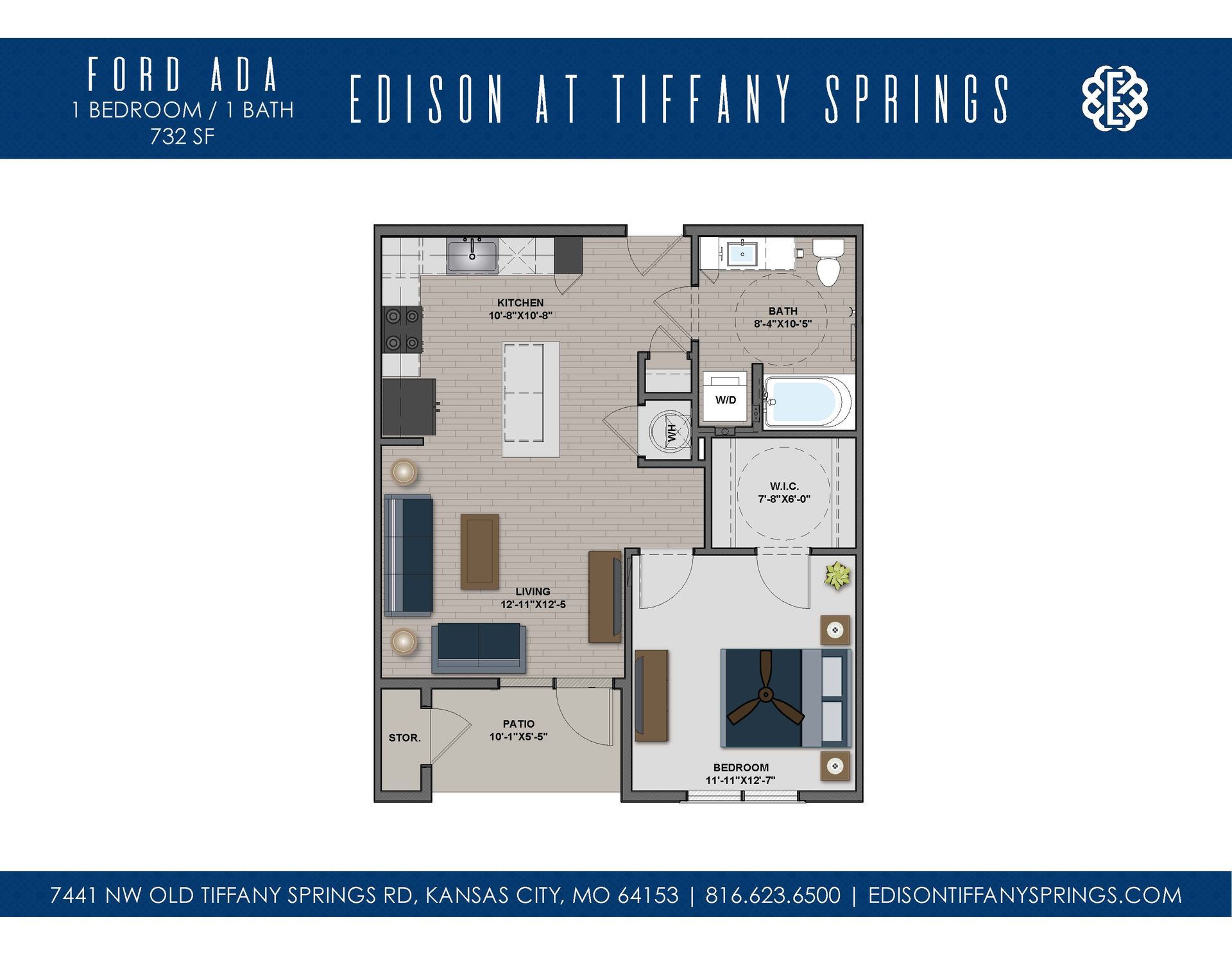 A floor plan of an apartment at edison at tiffany springs
