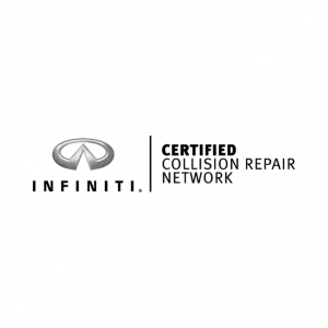 The infiniti logo is certified by the certified collision repair network.