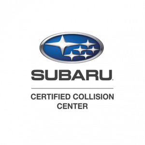 Subaru certified collision center logo on a white background