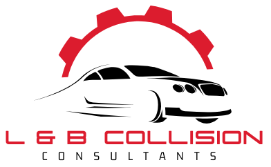 A logo for a company called l & b collision consultants