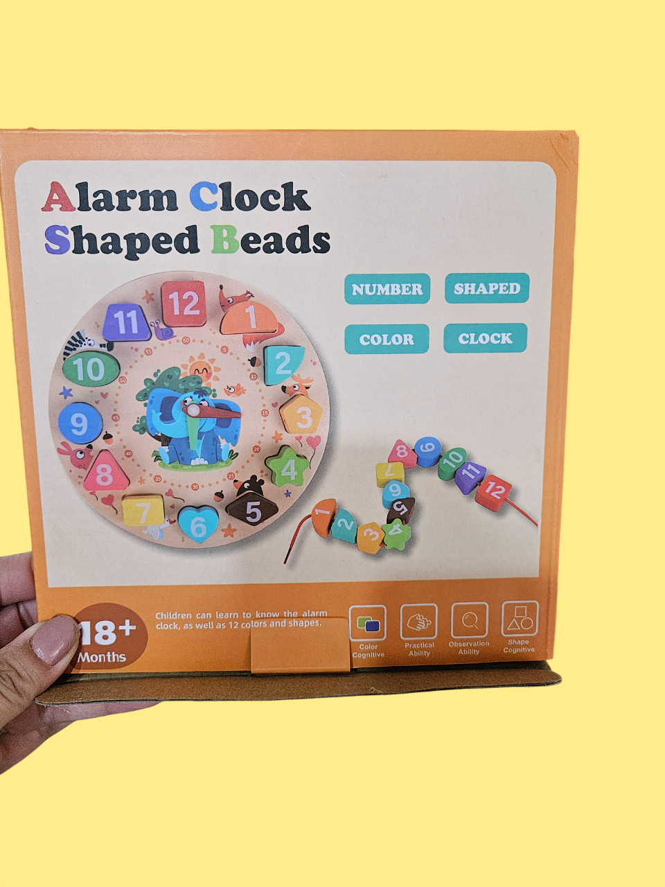Reloj Didáctico de Enhebrado con Números y Formas
