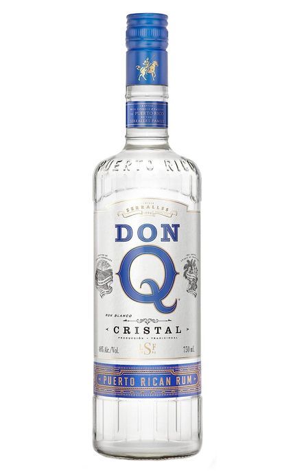 Bottle of Don Q Cristal Rum with a blue and silver label.