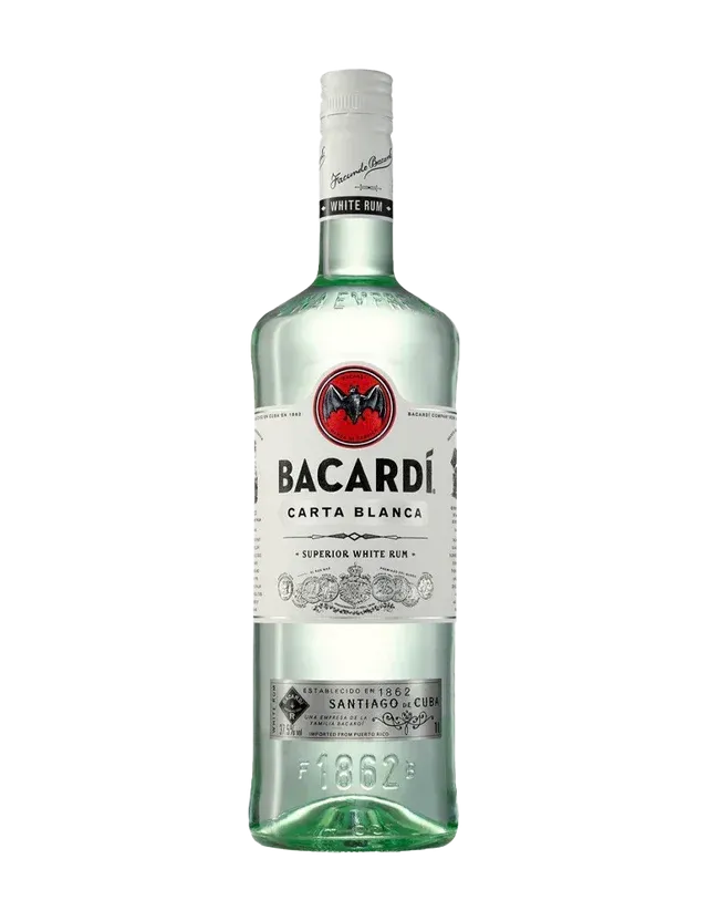 Bottle of Bacardi Carta Blanca white rum.