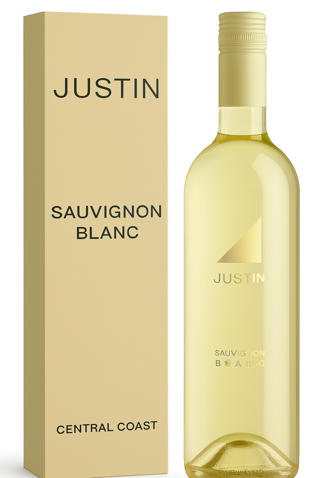 Bottle of Justin Sauvignon Blanc wine with a matching box.
