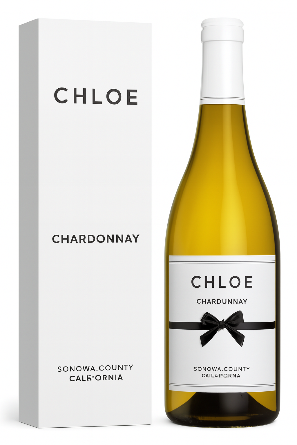 Bottle of Ménage à Trois Sauvignon Blanc white wine, Italian product. Light green bottle & box.