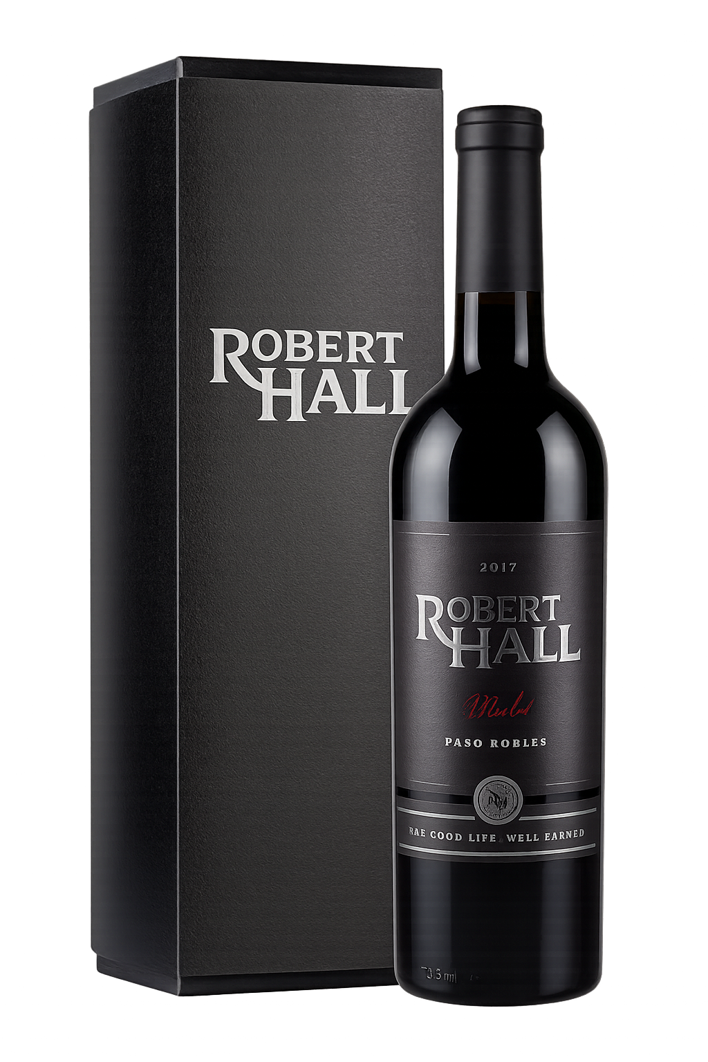Bottle of Robert Hall wine with a black box.