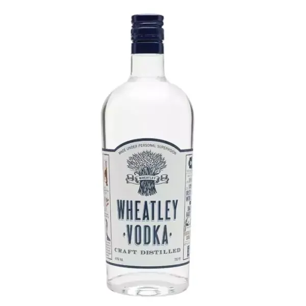 Bottle of Wheatley Vodka with a blue cap and label.