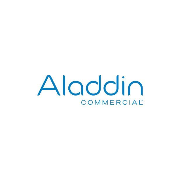 The logo for aladdin commercial is blue and white on a white background.