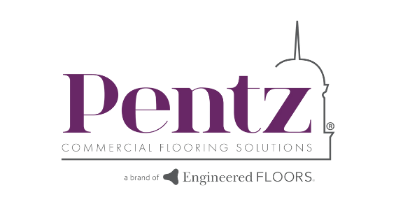 The logo for pentz commercial flooring solutions is purple and white