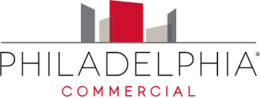 The logo for philadelphia commercial has a red square in the middle.